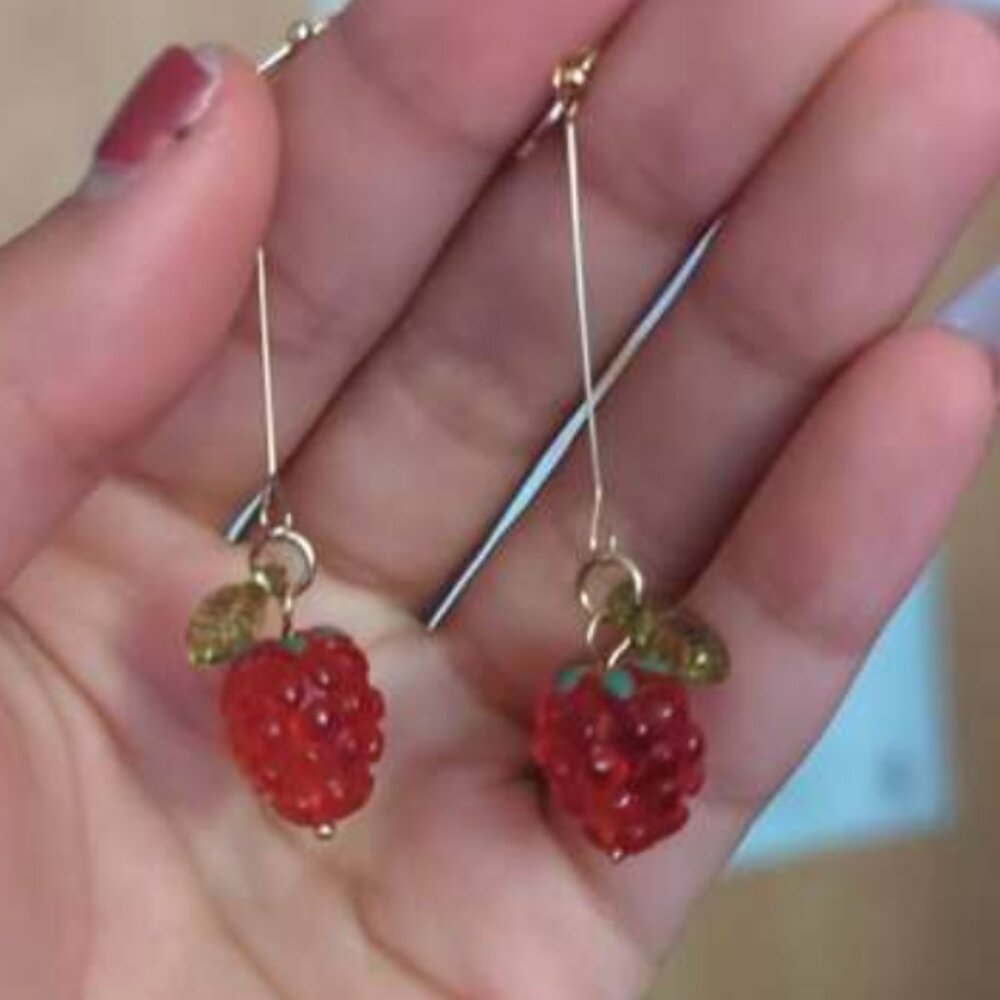 Long Dangle RASPBERRY DROP EARRINGS MODCLOTH
